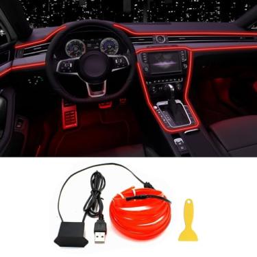 Imagem de QVEVDACAR EL Wire Luzes de LED para interior de carro, luzes de fio eletroluminescente neon brilhante USB com borda de costura de 6 mm, kits de iluminação ambiente para decorações de jardim de carros