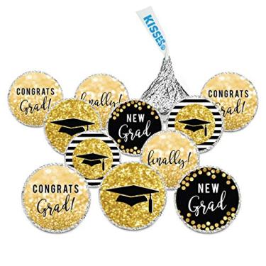 Imagem de Andaz Press Faux Gold Glitter Graduation Chocolate Drop Labels, 240-Pack, Not Real Glitter, Fits Kisses Party Favors