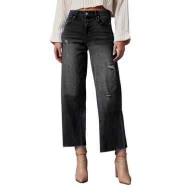 Imagem de Dokotoo Calça jeans feminina de cintura alta folgada reta perna larga casual 2024 calça jeans elástica, Cinza carbono, 17