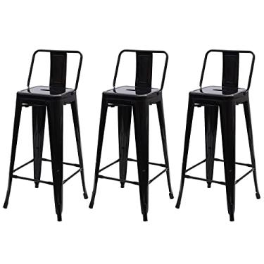 Imagem de Kit 3 Banquetas Cadeiras Altas Iron Tolix Design Industrial com Encosto para Bar Balcão Cozinha Restaurante Preto