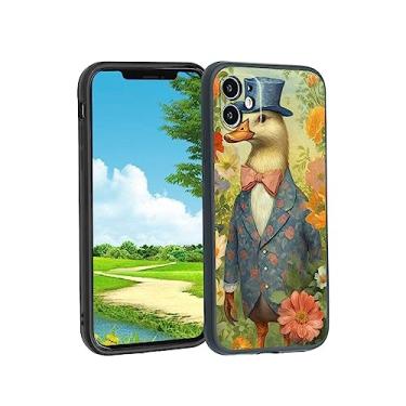 Imagem de wallme kraise Capa compatível com iPhone 11 Duck Case, um pato em um terno flor jardim cor pastel moda padrão para iPhone capa masculina e feminina, capa protetora de silicone macio antiderrapante