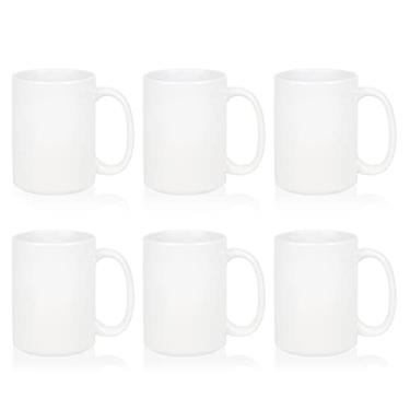 Imagem de MAIKESUB Conjunto de 6 canecas de café de cerâmica em branco sublimação canecas brancas de 425 g canecas de café expresso de porcelana canecas de sublimação em branco DIY para café, sopa, chá, leite,