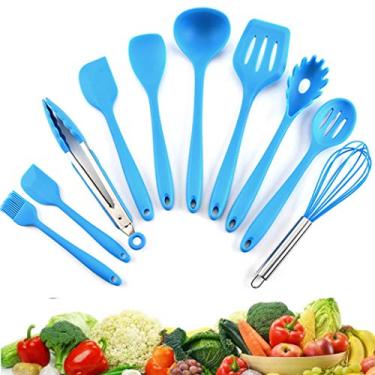 Imagem de Hoshen Conjunto de espátula de silicone antiaderente com 10 peças de utensílios de cozinha estilo 5 cores - azul