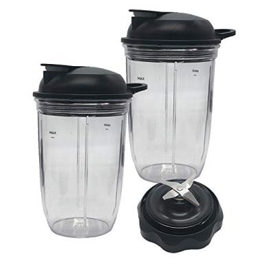 Imagem de Blender Combo Lâmina extratora de torção fácil com 2 peças de pote pessoal de 510 g com tampa para usar, compatível com o liquidificador NutriBullet Combo de 1200 W (5, 2 x copos de 510 g + 2 tampas +