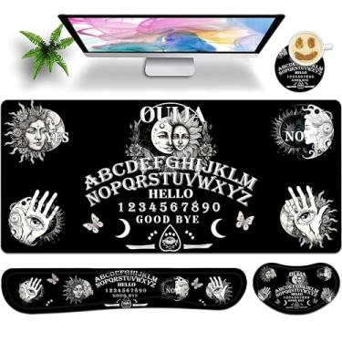 Imagem de JYCUHTCL Conjunto de mouse pad grande para jogos de 90 x 40 cm com apoio de pulso para teclado, suporte de pulso e porta-copos de espuma viscoelástica suave para mesa de escritório em casa - Ouija