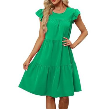 Imagem de Vestido feminino solto plus size casual gola redonda manga curta vestido de linho feminino, Verde, G