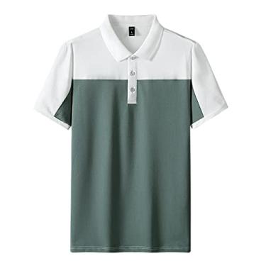 Imagem de Polos masculinos de algodão emenda tênis camiseta secagem rápida manga curta colarinho umidade wicking seco fino ajuste verão moda (Color : Green, Size : L)
