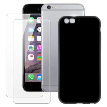 Imagem de MILEGOO Capa para iPhone 6 + 2 peças protetoras de tela de vidro temperado, capa ultrafina de silicone TPU macio à prova de choque para iPhone 6S (4,7 polegadas) preta