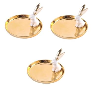 Imagem de 3 peças bandeja de joias de coelho organizador de anéis organizador de joias de coelho bandeja de vaidade coelho artesanato bandeja de joias mesa de cabeceira de cerâmica bandeja de sabonete decoração