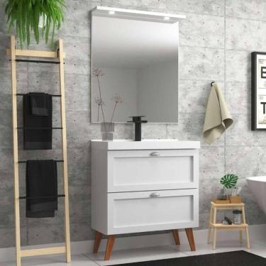 Imagem de Gabinete Para Banheiro Com Cuba E Espelheira 80cm Retro Mdf Milano - On Móveis Cor:branco