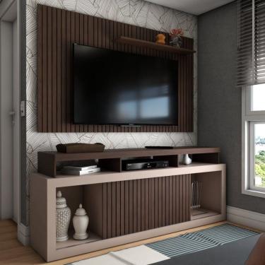 Imagem de Rack com Painel para TV Até 65 Polegadas Columbia Ripado 2 Portas Ebano/Off White - Panorama Móveis