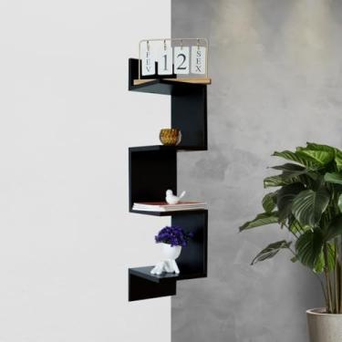 Imagem de Prateleira De Canto Livros Nicho Mdf Branco Decoração (Preto)