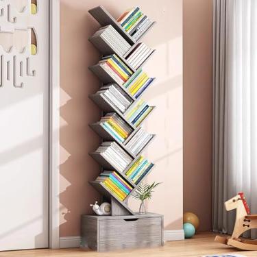 Imagem de Prateleira de armazenamento em forma de árvore com armário, estante de madeira industrial aberta para livros, CDs, plantas, organizador