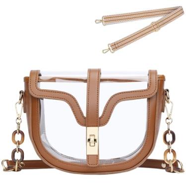 Imagem de KKXIU Bolsa transversal transparente para mulheres aprovada em estádio de couro vegano para concertos de ombro esportiva bolsa transparente, Marrom