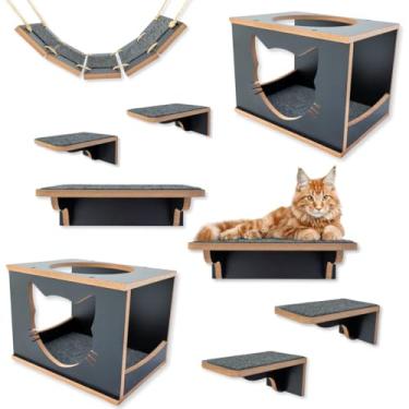 Imagem de Playground para gatos com 9peças Premium com Prateleiras Nichos Já Montados (PRETO)