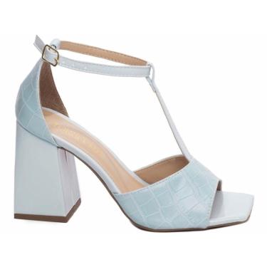 Imagem de Sandália Feminina Salto Bloco Peep Toe Azul Torricella 323C-Feminino