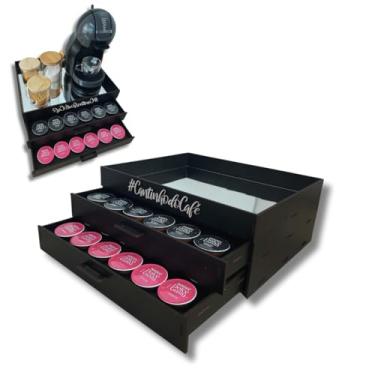 Imagem de BOXFAN Bandeja espelhada duas gavetas, porta cápsulas para cantinho do café compatível com dolce gusto, porta 48 cápsulas em mdf, organizador preta decorativa