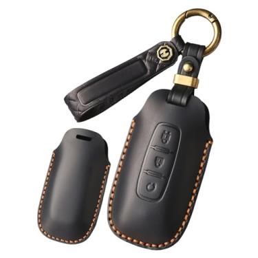 Imagem de HIBEYO Capa de chaveiro de couro genuíno para presente personalizável compatível com Nissan Teana Pathfinder Kicks X-Trail Rogue 2024 2023 Acessórios Capa de chave personalizada - 3 botões D tipo