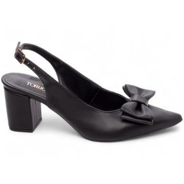 Imagem de Sapato Scarpin Salto Médio Bloco Grosso Bico Fino Laço Lacinho Feminino Torricella 6,5 cm (Preto, BR, Adulto, Numérico, 37)