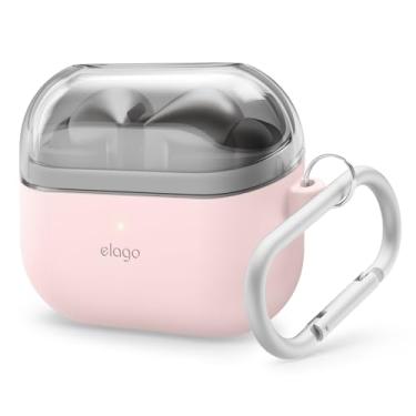 Imagem de elago Compatível com Samsung Galaxy Buds 3 Pro e 3 e 3 FE, capa dupla com mosquetão, capa de silicone premium + TPU, acessórios de fone de ouvido, para homens, para mulheres (rosa adorável)