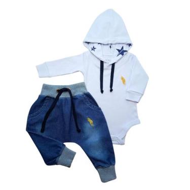 Imagem de Kit 2 Peças sendo 1 Body Suedine com Capuz e 1 Calça Jeans - Patrulha 