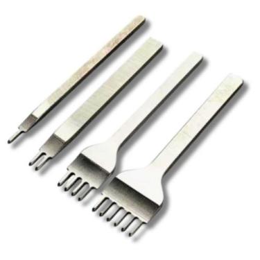 Imagem de Kit 4 Pçs Garfo Furador Cinzel Couro Lona Aço Costura 4mm - Lanmax
