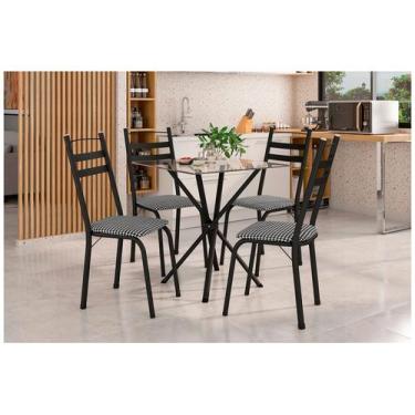 Imagem de Mesa de Jantar 4 Cadeiras Quadrada Preta Tampo de Vidro Artefamol Léia