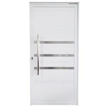 Imagem de Porta de Alumínio Pivotante Branco Com Puxador e Friso Linha 25 - DC, 