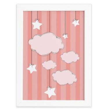 Imagem de Quadro Decorativo Quarto Bebê Nuvens Ursinha Princesa 22x32 Moldura Br