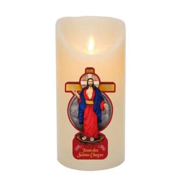 Imagem de Vela Artificial Eletrônica Jesus Das Santas Chagas Chama Viva Oscilant