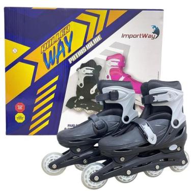 Imagem de Patins inline infantil 4 rodas preto ajustável tam M 35-38 - Importway