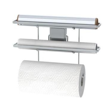 Imagem de Suporte Adesivo Porta Rolo Papel Toalha Pvc Alumínio Cromado - 191 Fut