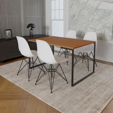 Imagem de Mesa Industrial Base Ferro Preto Tampo 137x90 Canela 4 Cadeiras Ferro 