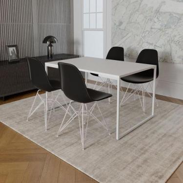 Imagem de Mesa Industrial Base Ferro Branco Tampo 137x90 Branco 4 Cadeiras Ferro