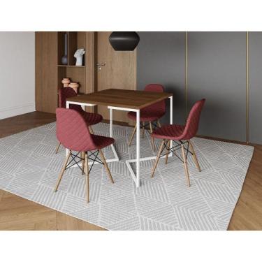 Imagem de Mesa Jantar Industrial Base V Ferro Branco 90cm Quadrada Amêndoa 4 Cad