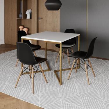 Imagem de Mesa Jantar Industrial Quadrada 90cm Branca Base V Dourada com 4 Cadei