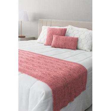 Imagem de Peseira Tricô Geométrica HomeBliss, Rosa, Casal 180x65cms