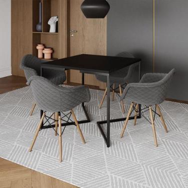Imagem de Jogo de Mesa Industrial Base Preta Tampo Quadrado 90cm Preto com 4 Pol