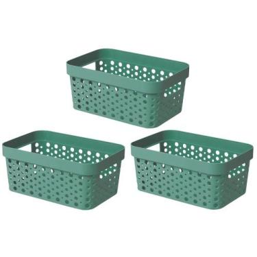 Imagem de Kit 3 Cesto Organizador Trama Rattan s/Tampa 4,5L Multiuso Plástico - 