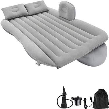 Imagem de E-Universal Colchão de ar SUV para banco traseiro, cama de ar inflável para carro com superfície de flocagem de bomba de ar elétrica, colchão portátil para carro para acampamento, viagem, almofada de