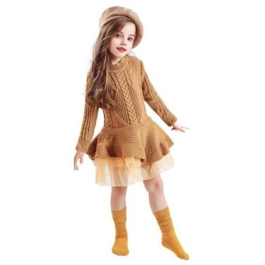 Imagem de Vestido Infantil Menina Croche Lã Trico Festas Manga Longa - anjo da m