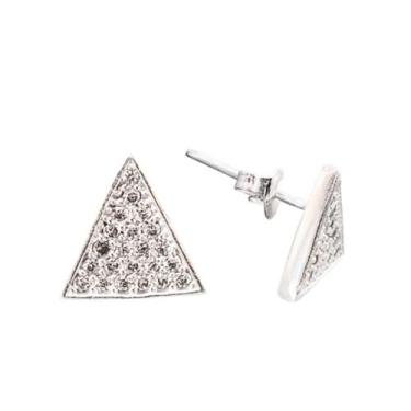 Imagem de Brinco Prata 925 Triangulo Cravejado Zircônias Cheio - Anels Joalheria