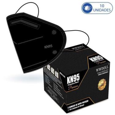 Imagem de Kit 10 Máscaras Descartáveis KN95 Premium WWDoll Cinco Camadas Preta c