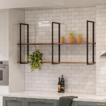 Imagem de Kit Prateleira Estilo Industrial Suspensa C/madeira 1,00x50 - metaldec