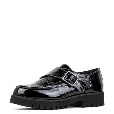 Imagem de Donald Pliner Mocassim feminino Elody Crinkle Patent Monk-Strap, Preto, 39
