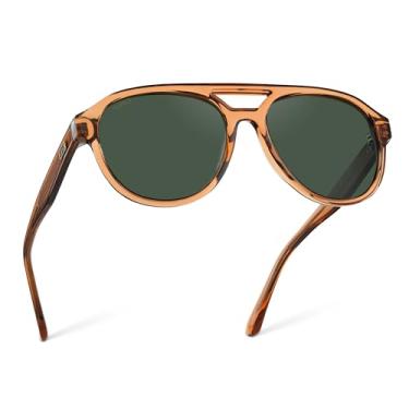 Imagem de WearMe Pro Óculos de sol aviador retrô arredondados para homens e mulheres - lentes polarizadas, design de ponte dupla, Armação de cobre cristal/lente verde fumê, One Size