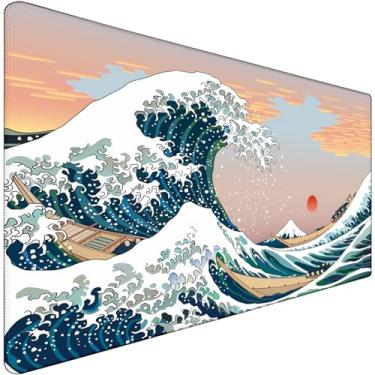 Imagem de Mouse pad japonês grande para jogos com bordas costuradas estendidas, base de borracha natural antiderrapante durável (80 x 39 cm) e antiderrapante, à prova d'água para profissionais de