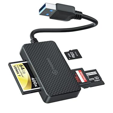 Imagem de PHIXERO Leitor de cartão SD USB A Simutaneamente, adaptador 4 em 1 SD/CF/MS/Micro SD com leitor de cartão de memória de super velocidade de 5 Gbps compatível com laptop, computador com porta USB-A e mais dispositivos USB A