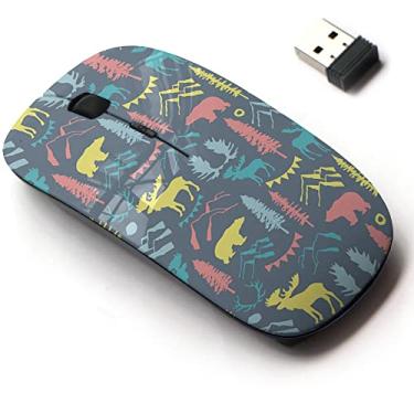 Imagem de Mouse sem fio de 2,4 G com design de padrão fofo para todos os laptops e desktops com nano receptor - natureza selvagem da floresta