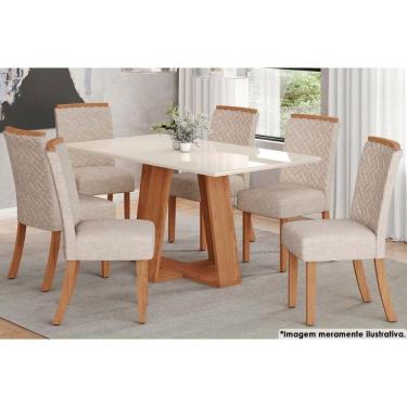 Imagem de Sala De Jantar Lins com Tampo com Vidro 160x90cm E 6 Cadeiras Malu Nature veludo Light Linho